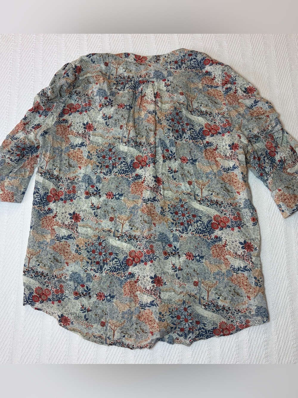Johnny Was Blouse Size Small Jade Rayon Button Down Top Ruched Sleeves Boho - Picture 8 of 10
